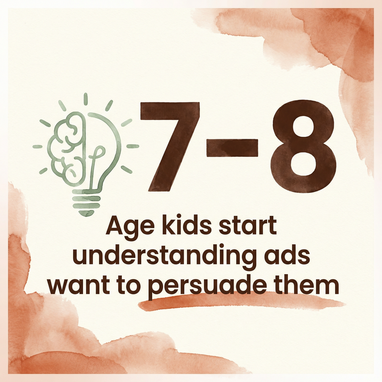 Stat showing ages 7-8 is when kids start understanding ads want to persuade them