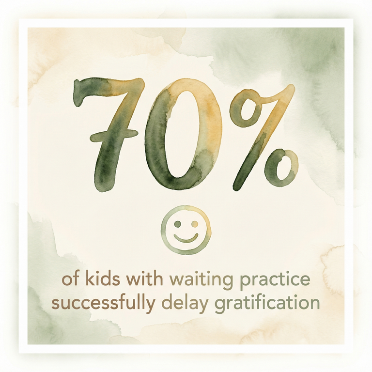 Statistic showing 70 percent of kids with waiting practice successfully delay gratification