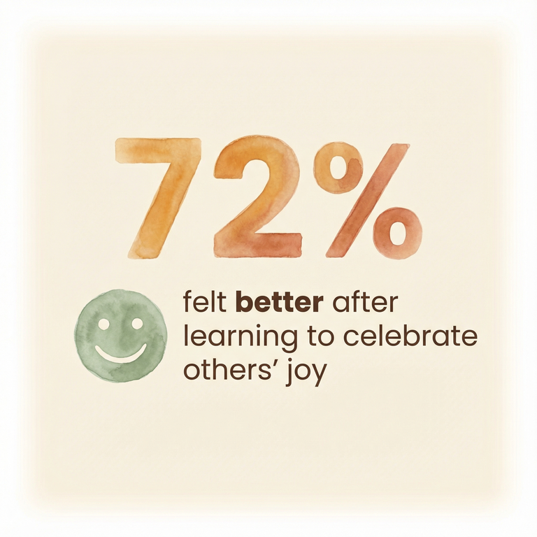 Statistic showing 72 percent felt better after learning to celebrate others joy