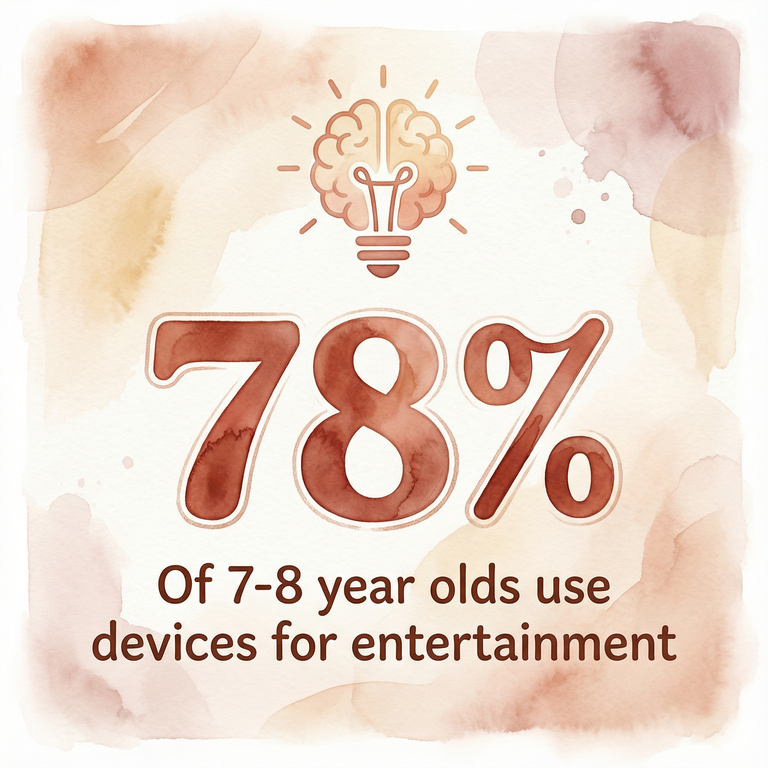 Statistic showing 78 percent of 7-8 year olds use devices for entertainment