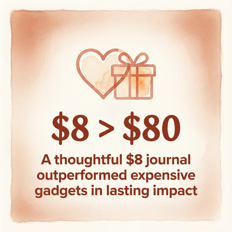 Statistic showing thoughtful 8 dollar gift outperformed 80 dollar gadget in lasting impact