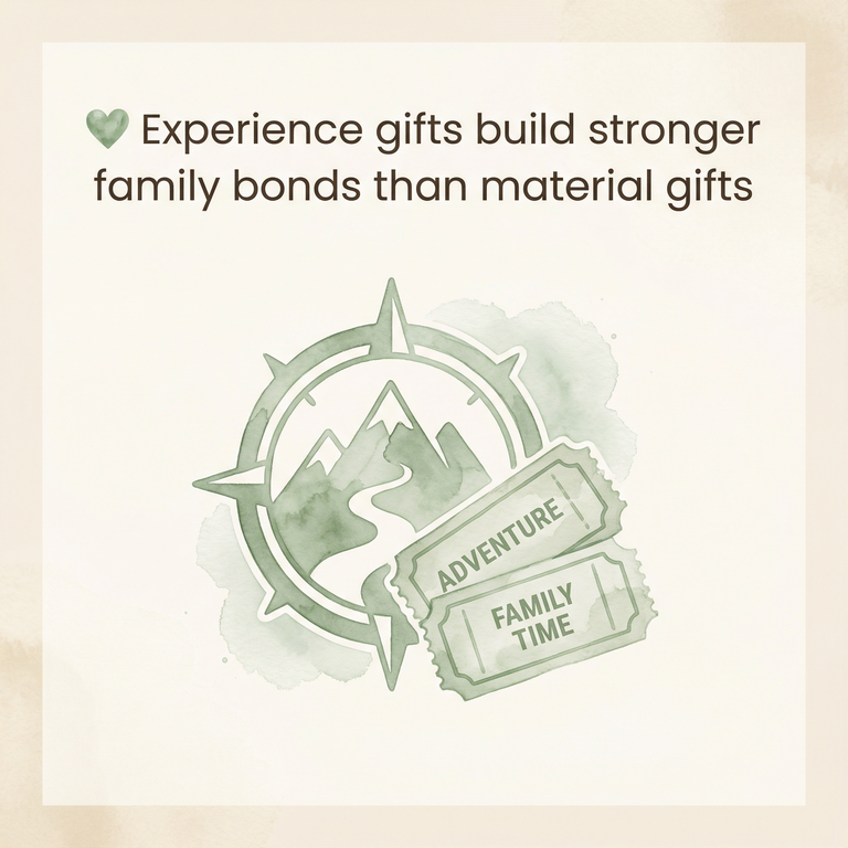 Heart icon showing experience gifts build stronger family bonds than material gifts