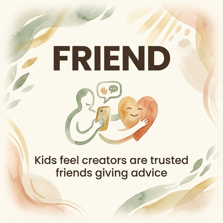 Stat showing kids feel creators are trusted friends giving advice