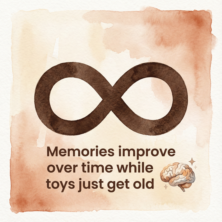 Stat showing memories improve over time while toys just get old