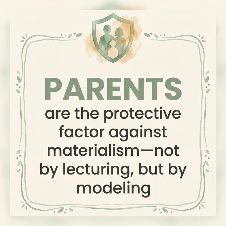 Text showing parents are the protective factor against materialism through modeling not lecturing