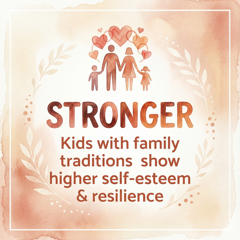 Statistic showing kids with family traditions demonstrate higher self-esteem and resilience