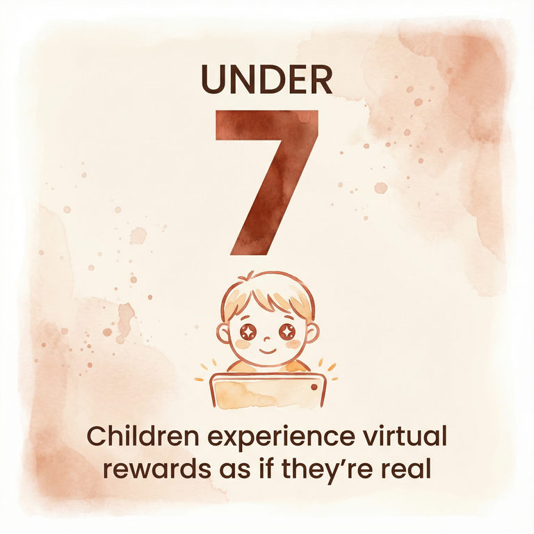 Stat showing children under 7 experience virtual rewards as if they are real