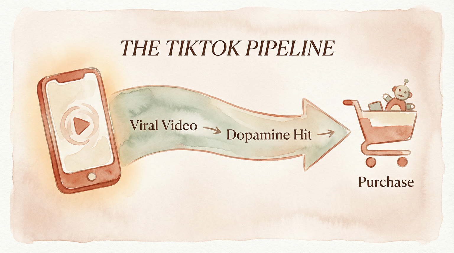 Infographic showing TikTok pipeline from viral video to dopamine hit to purchase