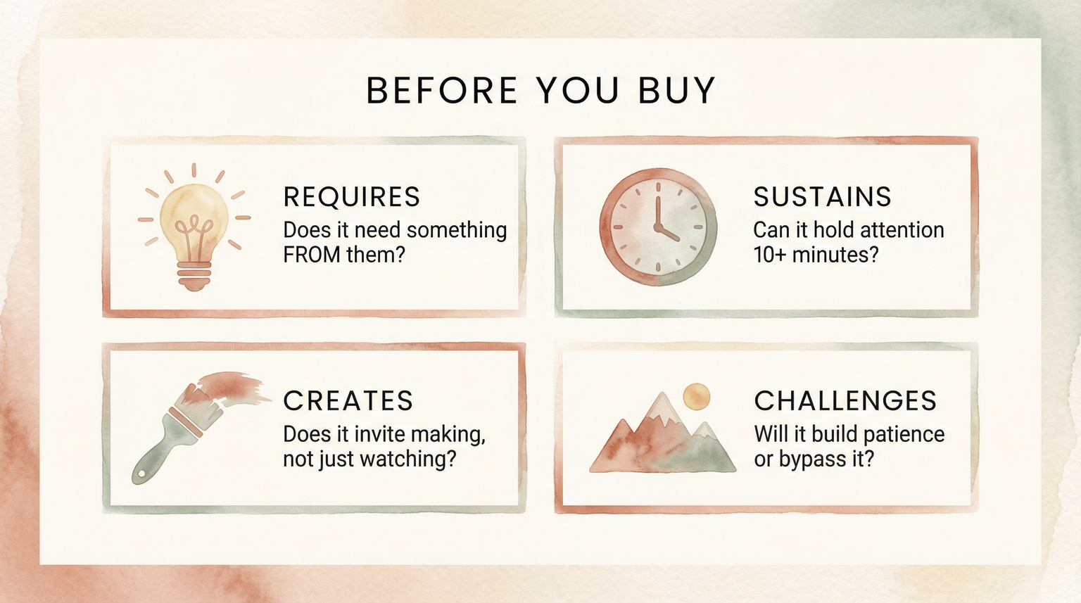 Four question framework for evaluating toys before purchase