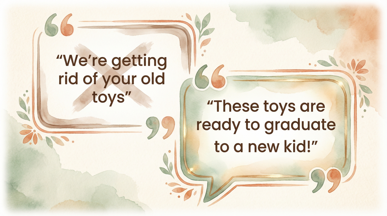 Two speech bubbles comparing ineffective donation language with positive graduation reframe