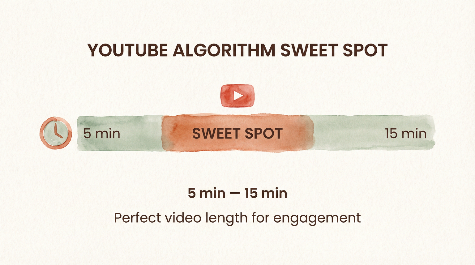 Timeline showing YouTube algorithm sweet spot between 5 and 15 minutes for optimal video engagement