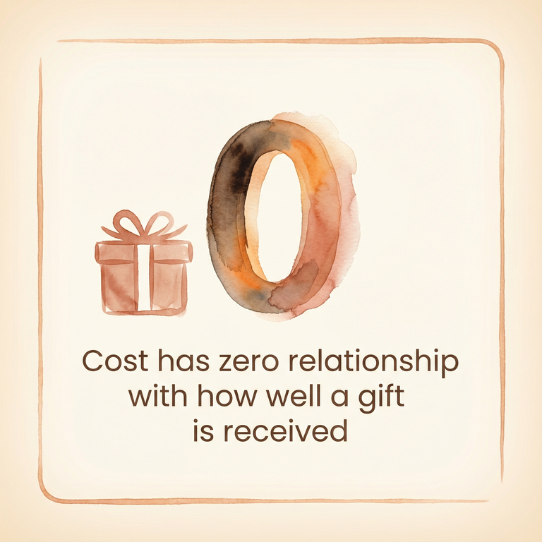 Stat showing zero correlation between gift cost and recipient happiness