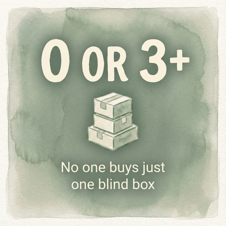 Statistic showing no one buys just one blind box, either zero or three plus